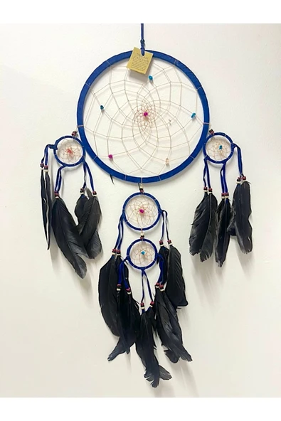 Barc Shop Rüya Kapanı 27 Cm Dream Catcher Lacivert Duvar Dekorasyon Düş Kapanı Gerçek Kuş Tüyleri ürün görseli 1
