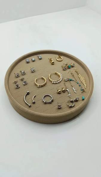 Silindir Model Süet Kumaş 20/20 cm Batırmalı Sütlü Kahve Küpe-Piercing Tablası ürün görseli 1