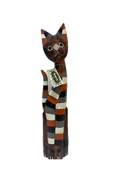 Barc Shop Ahşap Dekoratif Kedi Çizgili 80 Cm Otantik El yapımı Kedi Biblo ürün görseli 1