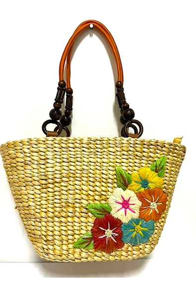Barc Shop Hasır Bambu Rattan El Çantası Organik 35x25 Cm El İşçiliği ürün görseli 1