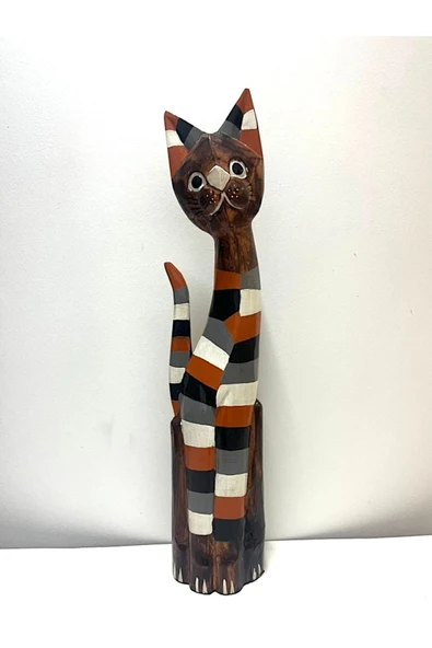 Barc Shop Ahşap Dekoratif Kedi Çizgili 60 cm Otantik Dekor Biblo ürün görseli 1