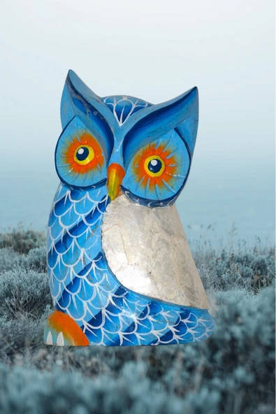shop Ahşap Dekoratif Sedefli Baykuş Mavi 27 Cm El işçiliği ürün görseli 1