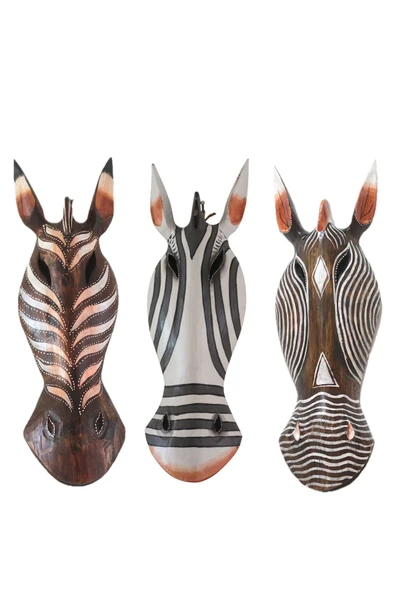 Barc Shop Ahşap Otantik Zebra Maskeler 3 lü Set 50cm Duvar Süsü Dekoratif Duvar Dekorasyonu ürün görseli 1