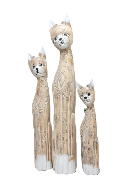 BARC AHŞAP OTANTİK 3 LÜ KEDİ 100CM DEKORATİF AHŞAP KEDİ 100_80_60 CM AÇIK KAHVE ürün görseli 1