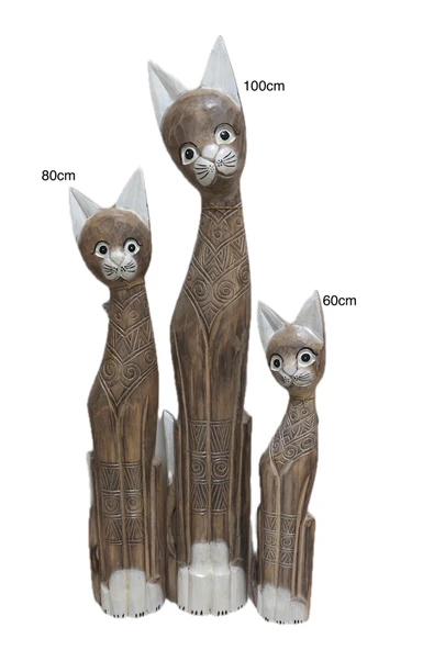BARC AHŞAP OTANTİK 3 LÜ KEDİ 100CM DEKORATİF KEDİ 100_80_60CM KAHVERENGİ ürün görseli 1