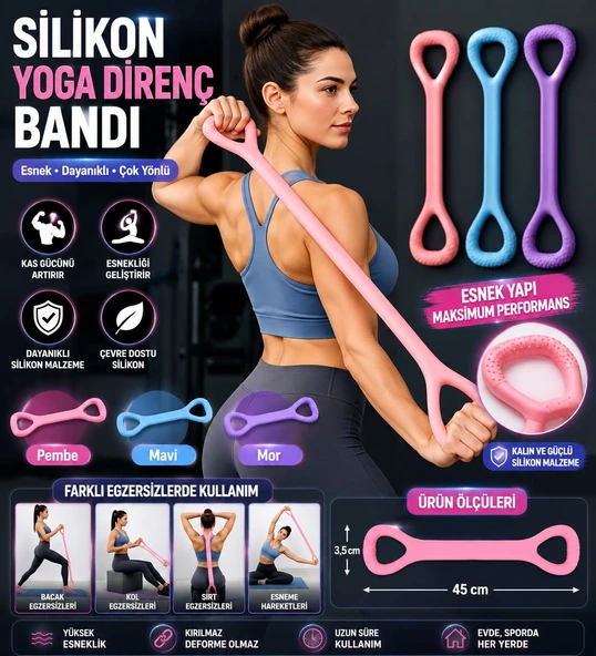 Silikon Yoga Direnç Bandı 45x3,5 cm | Egzersiz Esnetme Lastiği | Sırt Bel Kol Omuz Göğüs Bacak Pilates Fitness Direnç Bandı ürün görseli 1