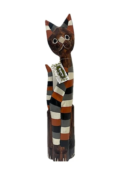 Barc Shop Ahşap Dekoratif Kedi Çizgili 100 cm Büyük Otantik El yapımı Ahşap Biblo ürün görseli 1