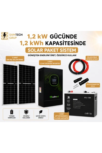 1,2 kW - 1,2 kWh LİTYUM AKÜLÜ HAZIR SOLAR PAKET SİSTEMİ BAĞ EVİ - KARAVAN ürün görseli 1
