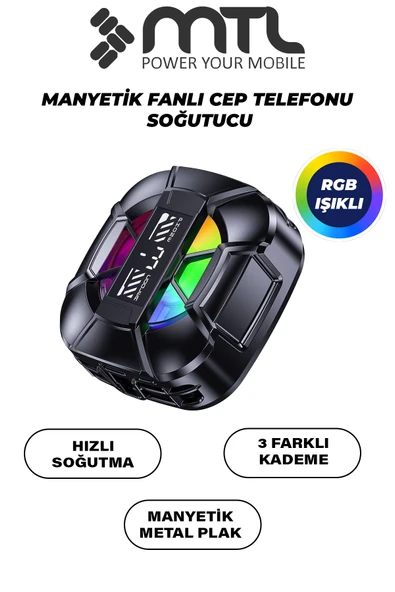 Telefon Tablet Soğutucu Fan | Magsafe Uyumlu, Klipsli, RGB, 3 Kademeli Siyah MT8466 ürün görseli 1