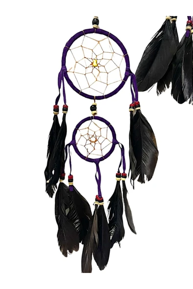 Barc Shop Rüya Kapanı 22 Cm Dream Catcher Eflatun Duvar Dekorasyon Düş Kapanı Gerçek Kuş Tüyleri ürün görseli 1