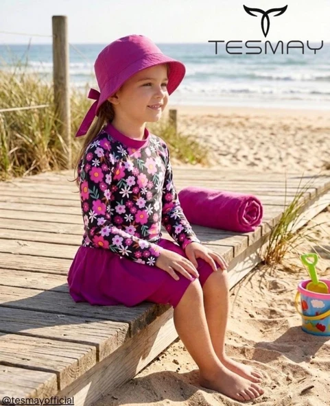 Tesmay 2788 Fuşya Uzun  Kol Çocuk Tesettür Mayo ürün görseli 1