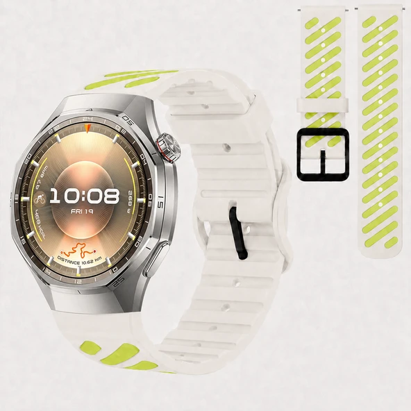 Huawei Watch GT 6 Pro 46 mm Uyumlu Çift Renkli Delikli Silikon Spor Kordon  Bej ürün görseli 1