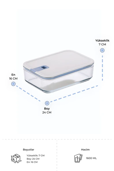 NEOFLAM PERFECT SEAL DİKDÖRTGEN CAM SAKLAMA KABI BEJ 1600ML ürün görseli 1