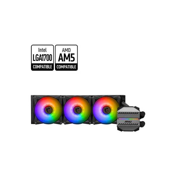 MSI MAG CORELIQUID M360 360mm ARGB Sıvı İşlemci Soğutucu Intel LGA1851/1700 AMD AM5 3x120mm PWM Fan Siyah ürün görseli 1