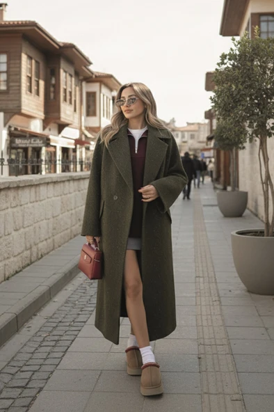 Kışlık Astarlı Detaylı Kadın Kaşmir Kaban ürün görseli 1
