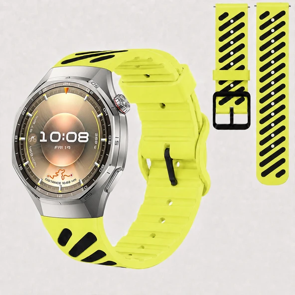 Huawei Watch GT 6 Pro 46 mm Uyumlu Çift Renkli Delikli Silikon Spor Kordon  Yeşil ürün görseli 1