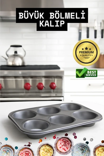 Mini Çocuklar İçin Cupcake Fırın Kalıbı 6 Büyük Bölmeli Muffin Kek Kalıbı ürün görseli 1