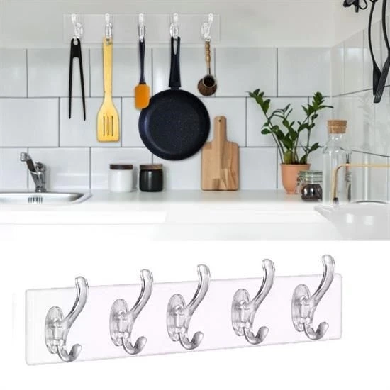5'li Güçlü Yapışkanlı Şeffaf Duvar Askısı Banyo Mutfak Düzenleyici Pratik Askılık ürün görseli 1