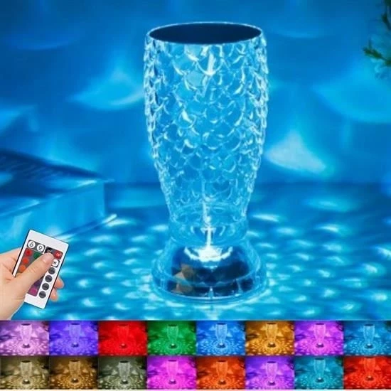 Balık Süzgeç Model USB Şarjlı Kumandalı 16Farklı Işık Modlu Masa Üstü Kristal Akrilik Led ürün görseli 1