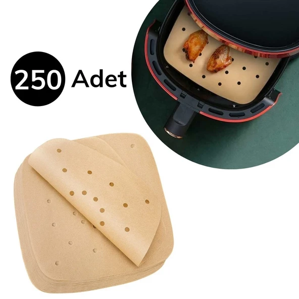 250 Adet Air Fryer Pişirme Kağıdı Tek Kullanımlık Hava Fritöz Yağ Geçirmez Yapışmaz Gıda Pişirme Kağıdı Delikli Kare Model ürün görseli 1