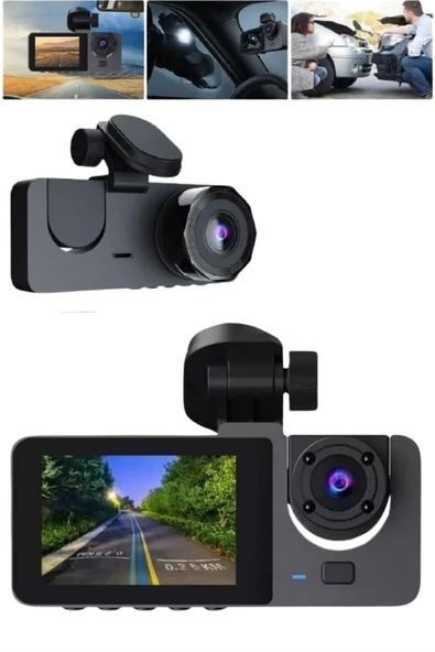 Araç İçi Dikiz Kamerası Sürüş Kaydedici 3 Lensli DVR Kamera ürün görseli 1