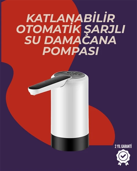 Otomatik Damacana Su Pompası | 40-80 Saniye Zaman Ayarlı | %90 Açılabilir Hijyenik Tasarım | Şarjlı ve Portatif ürün görseli 1