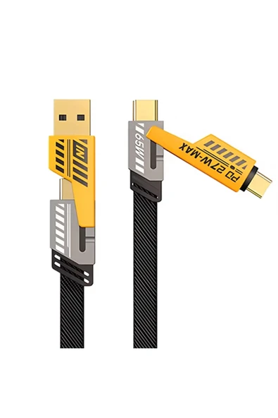 4in1 Type-c 65W to USB-A + Type-c to Lightning 27W Hızlı Şarj Kablosu SİYAH ürün görseli 1