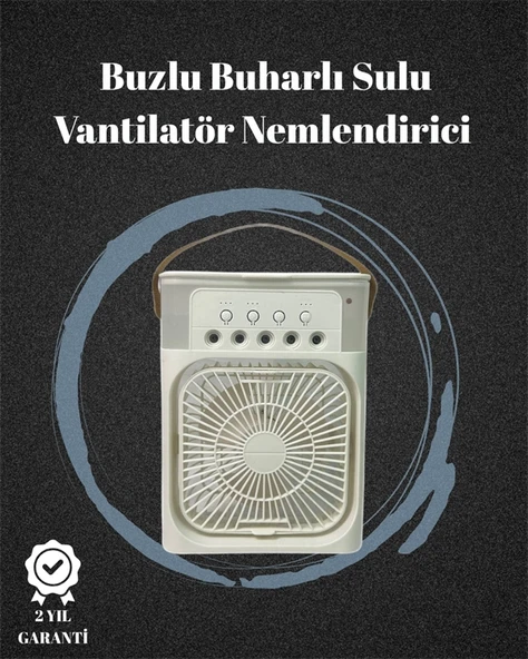 USB Bağlantılı 3'ü 1 Arada Nemlendirici Mini Klima Fan | 7 Renk Işıklı ürün görseli 1