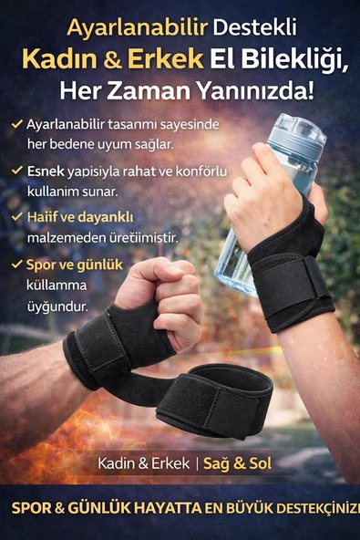 Ayarlanabilir Destekli El Bilekliği – Kadın & Erkek Sağ–Sol Uyumlu Spor ve Günlük Kullanım ürün görseli 1