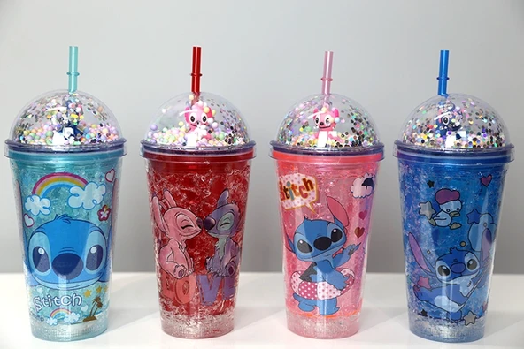 Sevimli Stitch Pipetli Işıklı Pullu Suluk Bardak 400 ml ürün görseli 1