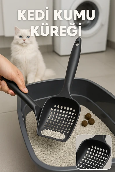 Güçlü ve Kalın Yapılı Kedi Kumu Küreği – Küçük Delikli, Kırılmaz, Tüm Kedi Tuvaletleriyle Uyumlu ürün görseli 1