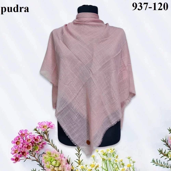 Soft İpek Düz Renk Flamlı Pamuk Eşarp (Pudra) 937-120 ürün görseli 1