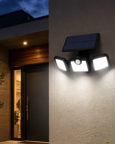 Solar Sensörlü LED Projektör Hareket Algılayıcılı Güneş Enerjili Bahçe Lambası Dış Mekan Aydınlatma ürün görseli 1