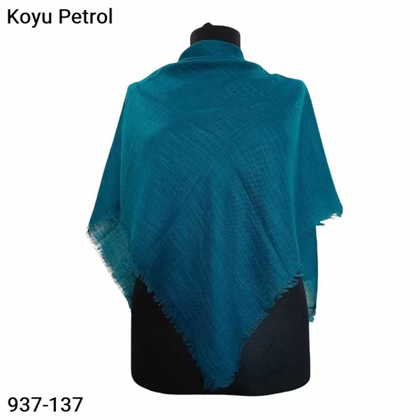 Soft İpek Düz Renk Flamlı Pamuk Eşarp (Petrol) 937-137 ürün görseli 1