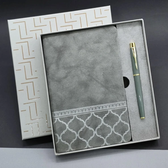 Gri Renk Defter Ve Metal Roller Kalem Seti ürün görseli 1