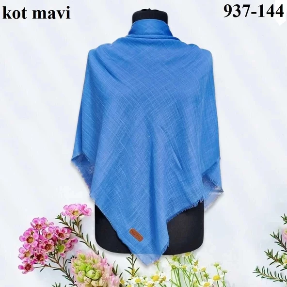 Soft İpek Düz Renk Flamlı Pamuk Eşarp (Kot Mavi) 937-144 ürün görseli 1
