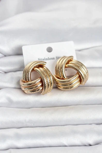 316L Çelik Gold Renk Sarmal Model Kadın Küpe ürün görseli 1