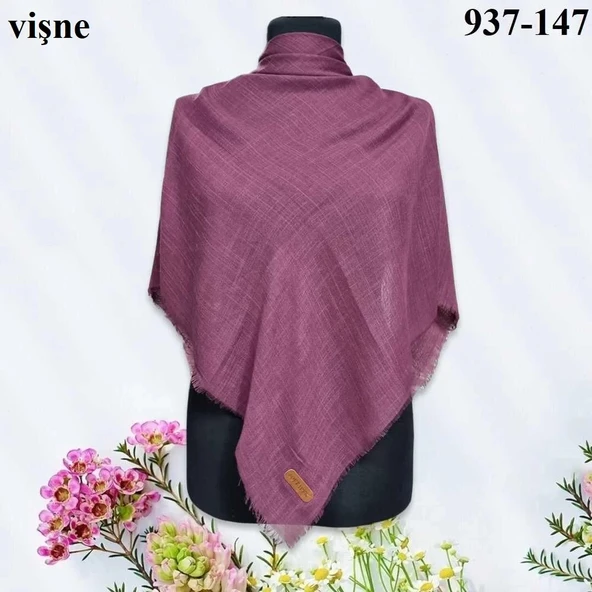 Soft İpek Düz Renk Flamlı Pamuk Eşarp (Vişne) 937-147 ürün görseli 1