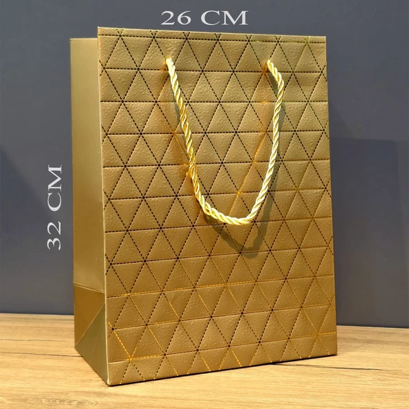 Gold Geometrik Desenli Büyük Boy Karton Hediye Çantası ürün görseli 1
