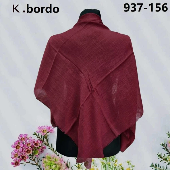 Soft İpek Düz Renk Flamlı Pamuk Eşarp (K. Bordo) 937-156 ürün görseli 1