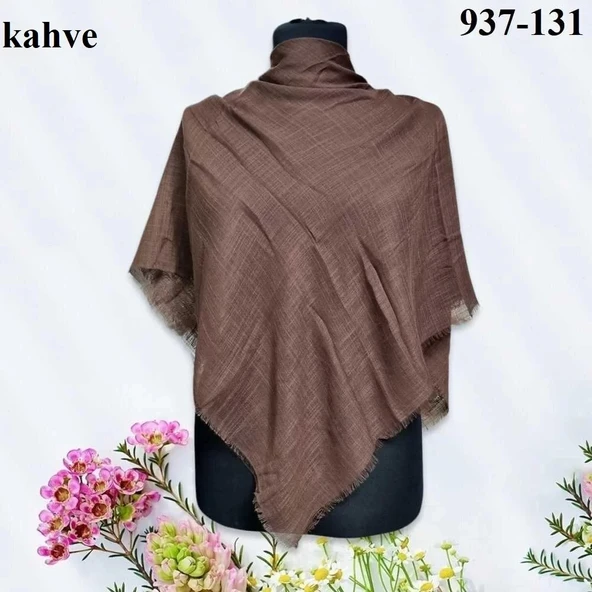 Soft İpek Düz Renk Flamlı Pamuk Eşarp (Kahve) 937-131 ürün görseli 1