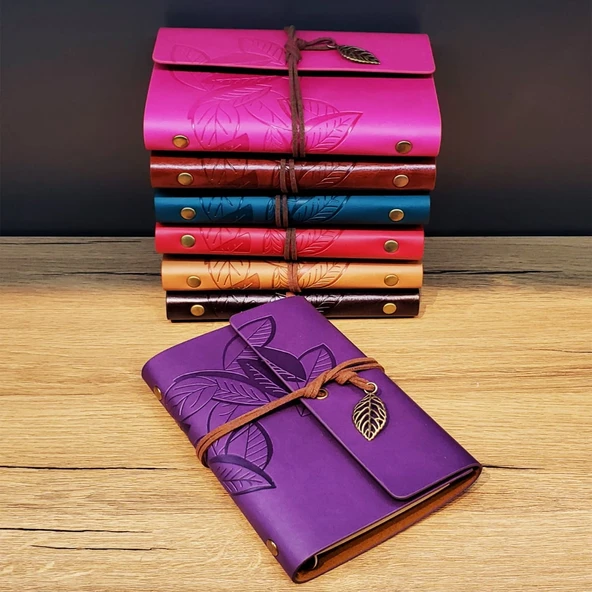 Yaprak Desenli Deri Defter Asorti ürün görseli 1