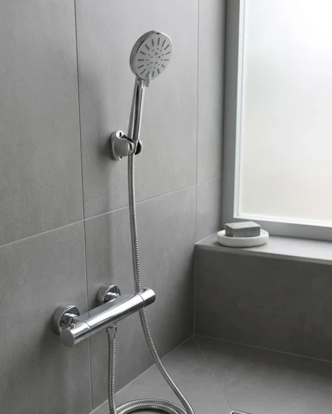 Krem Duş Başlığı Seti 4 Kademeli El Duşu Spiral Hortumlu Banyo Seti ürün görseli 1