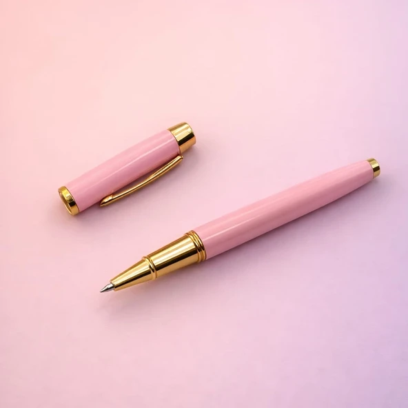 Premium Pembe Metal Roller Kalem - Resim 3