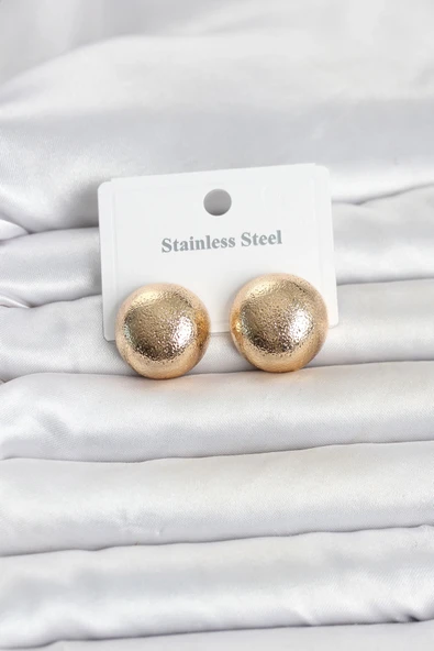 316L Çelik Gold Renk Top Model Kadın Küpe ürün görseli 1