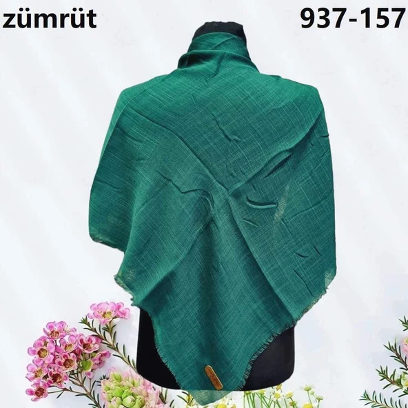 Soft İpek Düz Renk Flamlı Pamuk Eşarp (Zümrüt) 937-157 ürün görseli 1