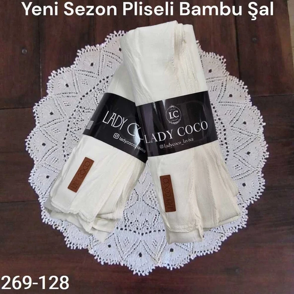 Lady Coco Pliseli Bambu Şal 269-128 (krem) ürün görseli 1