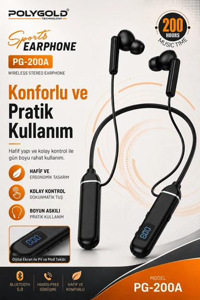 Boyun Askılı Kablosuz Stereo Kulaklık Spor Kullanıma Uygun Mikrofonlu Model ürün görseli 1