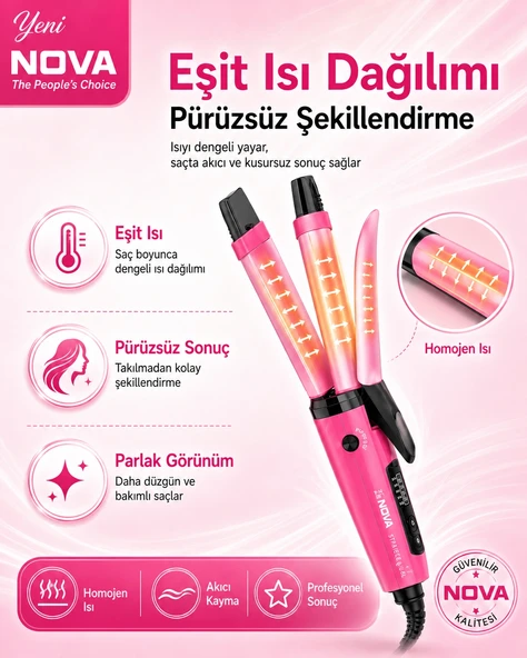 Hızlı Isınan Seramik Plakalı Saç Düzleştirici ve Dalgalı Şekil Veren Maşa ürün görseli 1