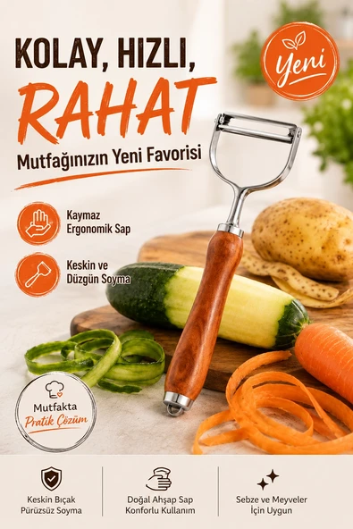 Paslanmaz Metal Başlıklı Ahşap Saplı Sebze Meyve Soyacağı Mutfak Gereci ürün görseli 1